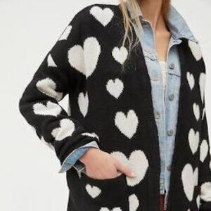 Maeve by Anthropologie Black and White Oversized Heart Cardigan